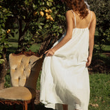Sophie Sundress White - rear view showcasing spaghetti straps and long maxi length