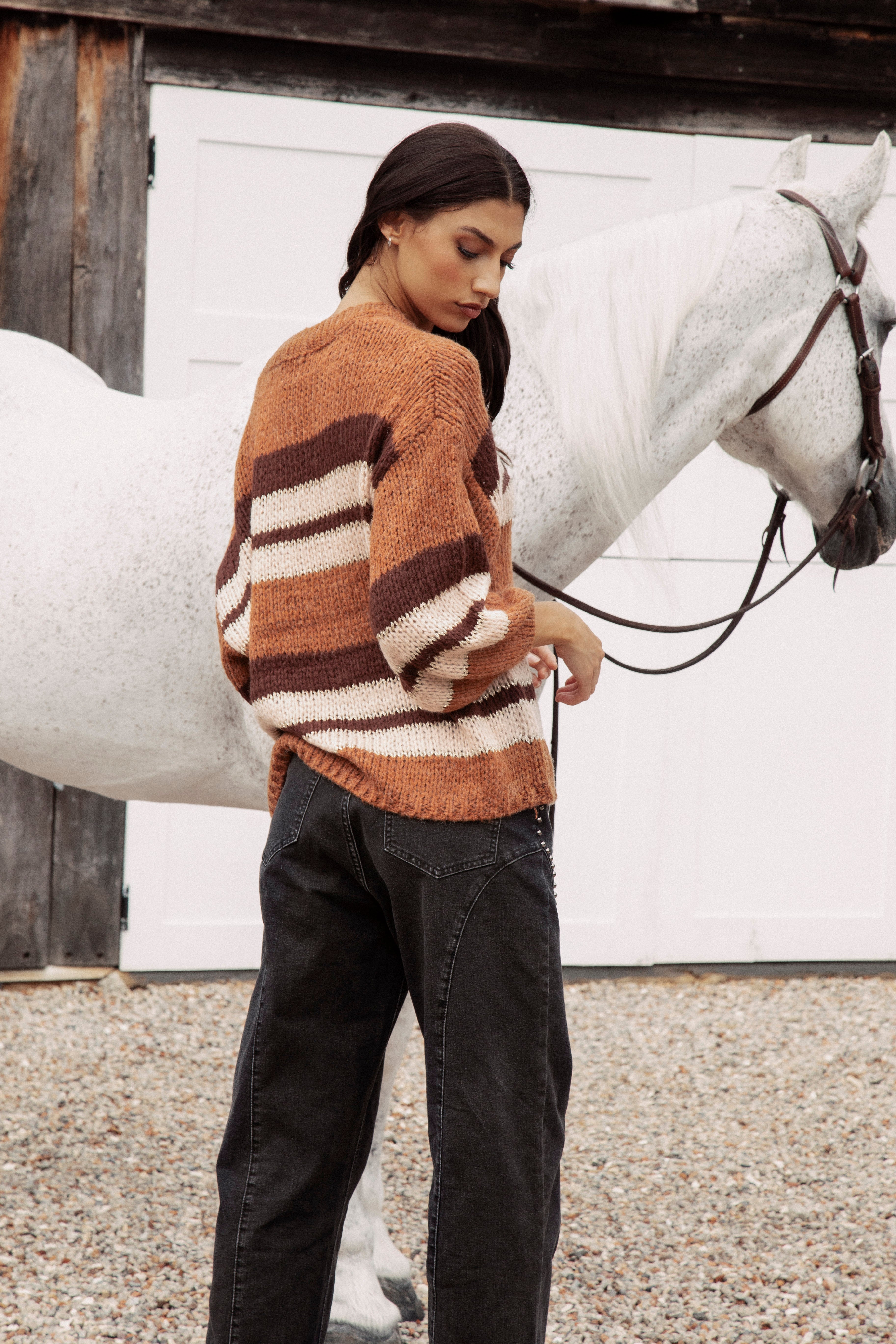Soren V Neck Knit Rust featuring soft knit in slouchy style.