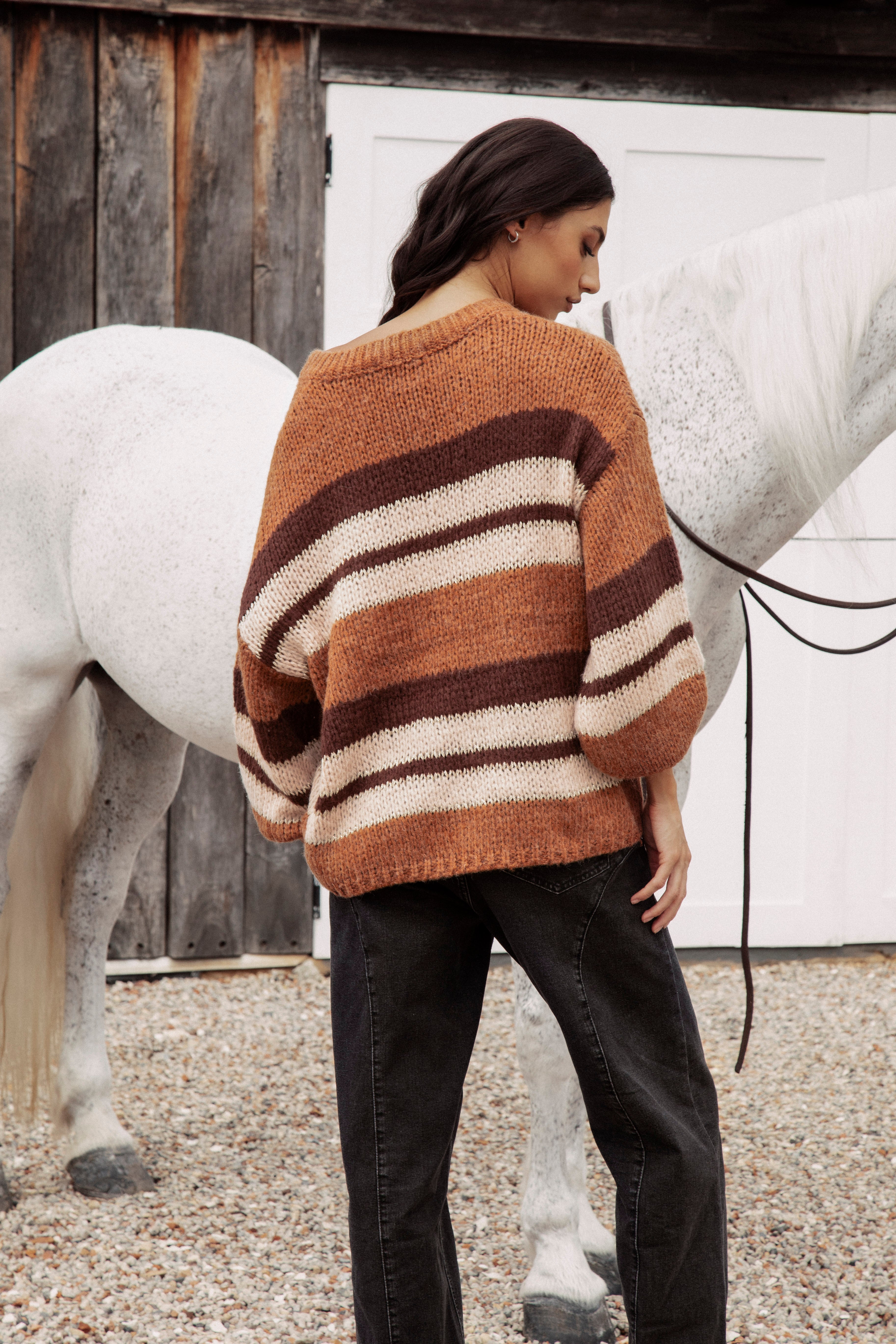 Soren V Neck Knit Sweater Rust Rear View