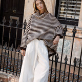 South Coast Stripe Sweater features roll neckline and very oversized fit