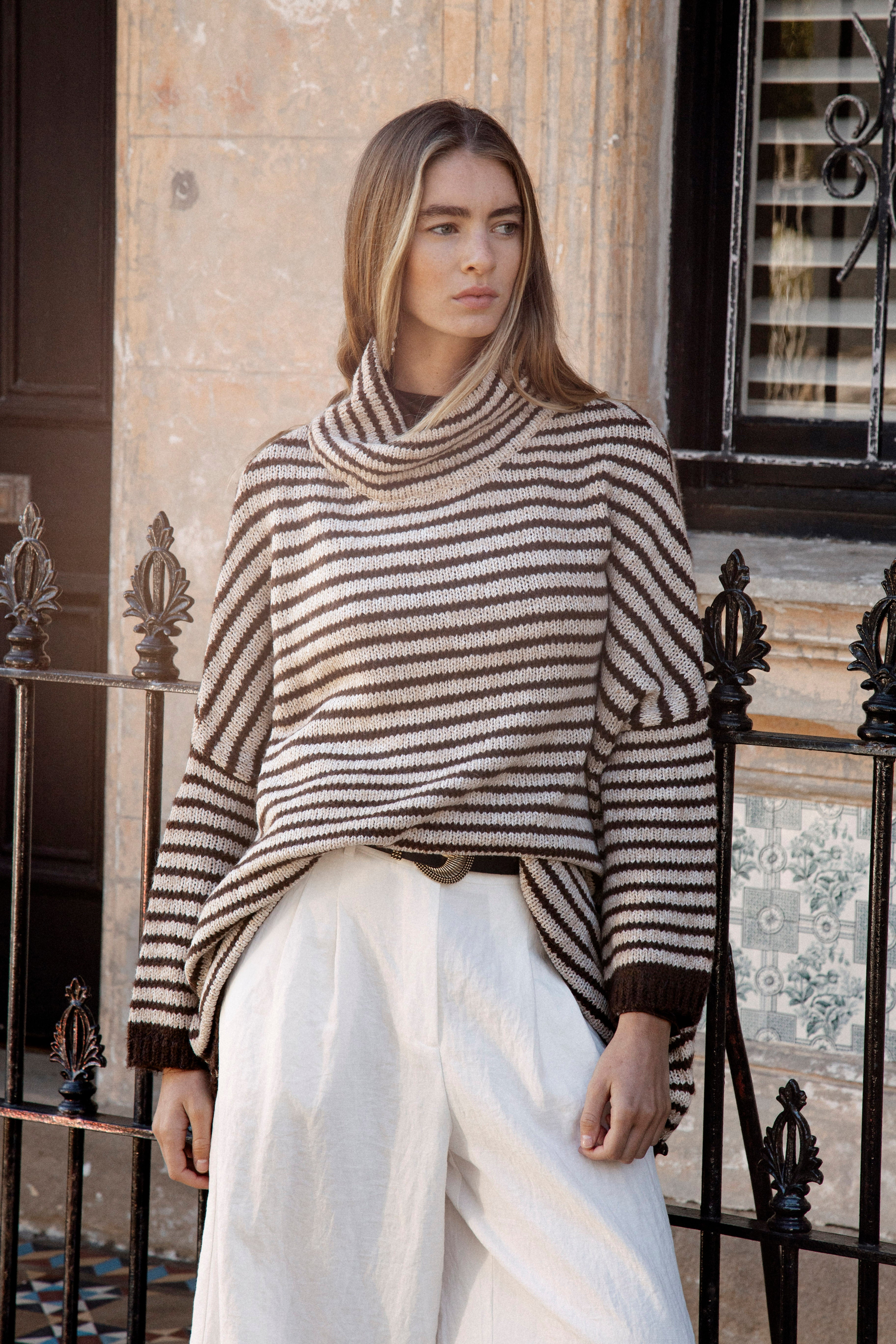 South Coast Stripe Sweater styled with white pants