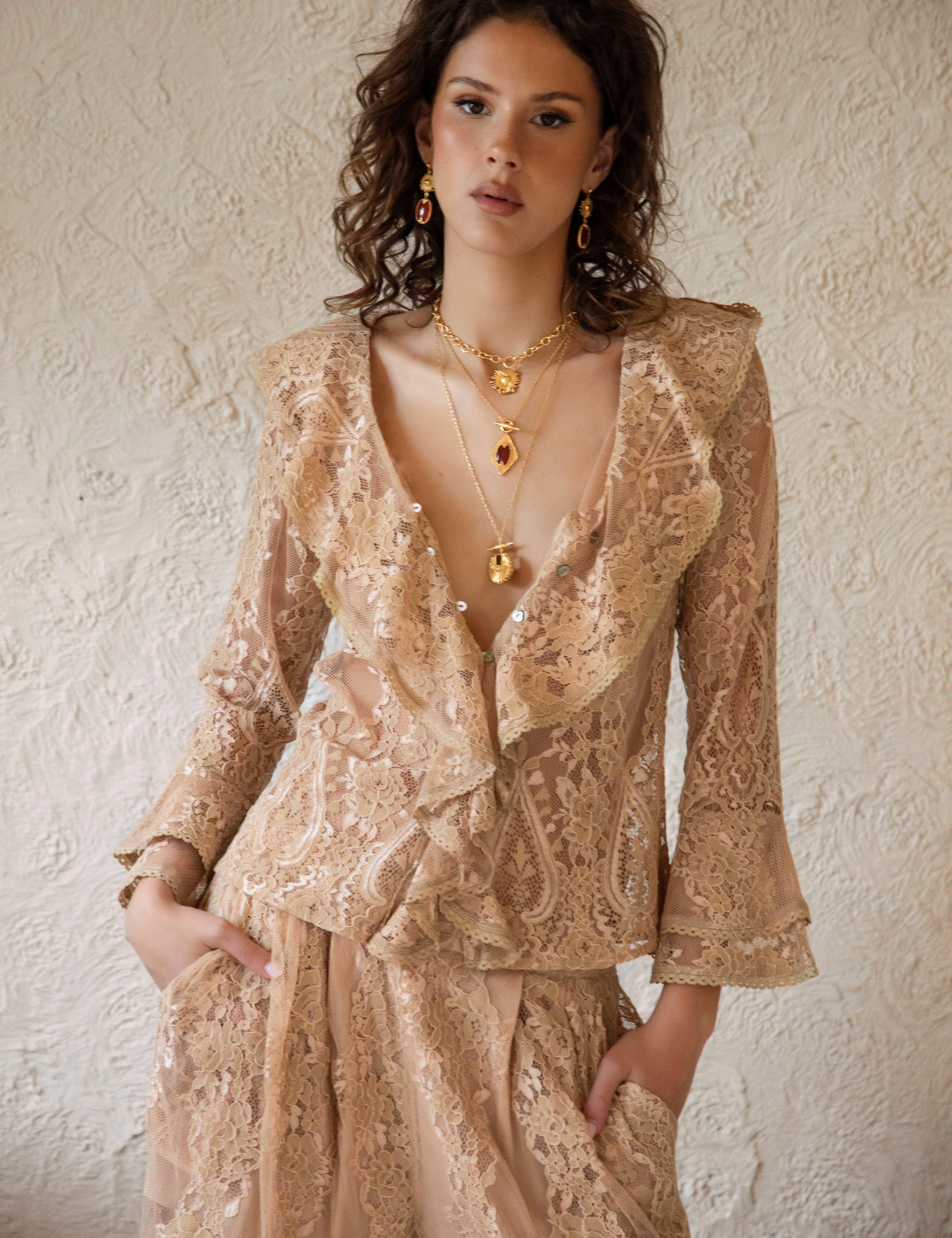 Spellbound Frill Blouse - Nude Lace