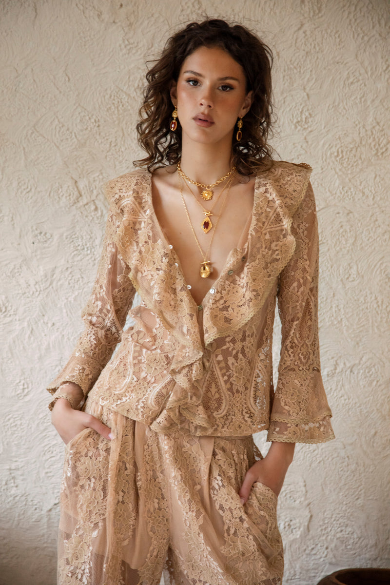 Spellbound Frill Blouse - Nude Lace