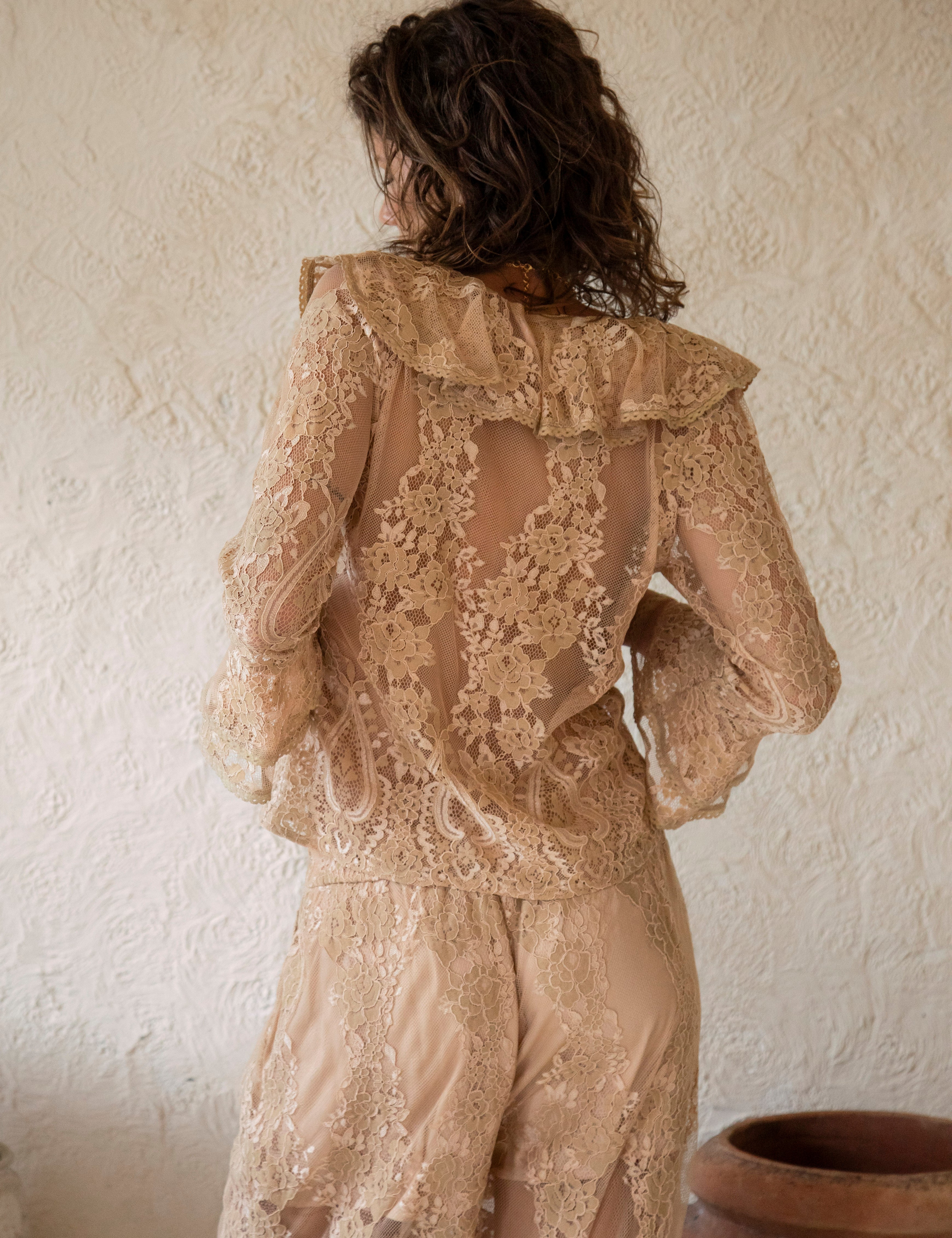 Spellbound Frill Blouse Nude Lace - rear view showcasing frill collar