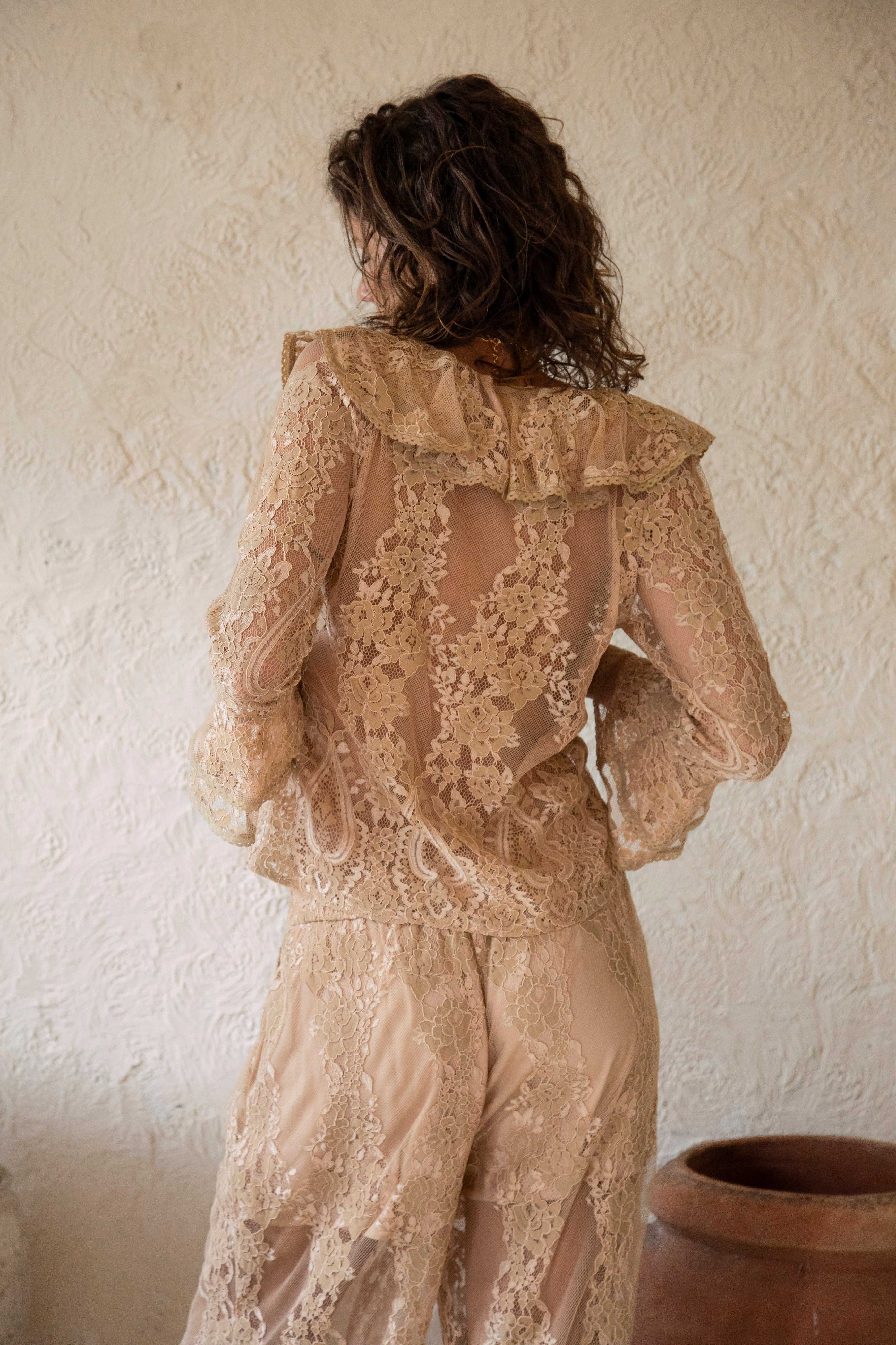 Spellbound Frill Blouse Nude Lace - rear view showcasing frill collar
