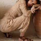 Spellbound Frill Blouse Nude Lace worn with matching pant