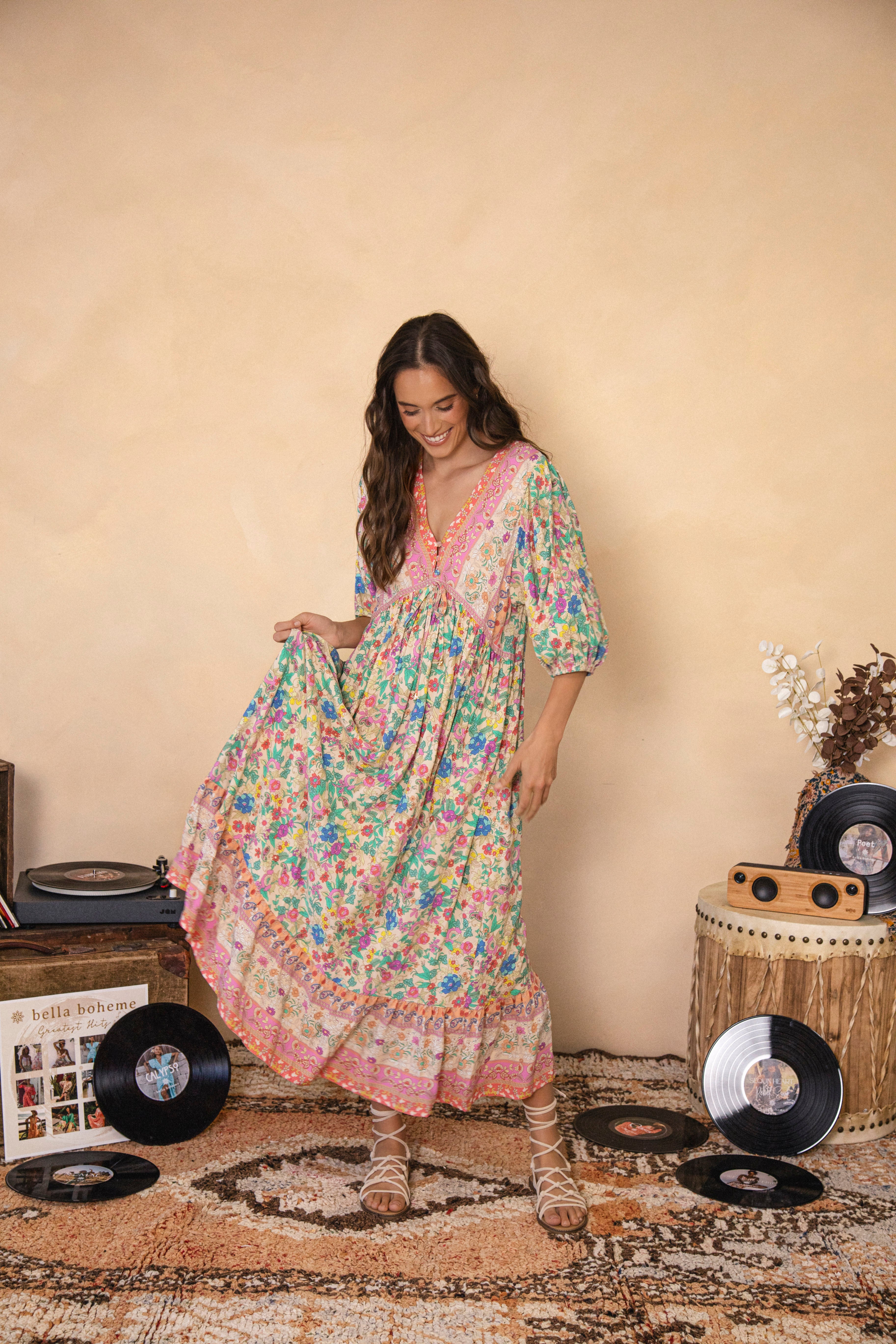 Stevie Maxi Dress Poet featuring Boho style and delicate floral print in pastel colours