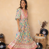 Stevie Maxi Dress Poet featuring delicate floral  pattern with contrasting trim at bodice and hem