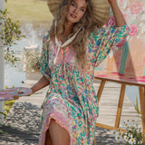 Stevie Maxi Dress Poet showcasing drawstring waist and generous fit