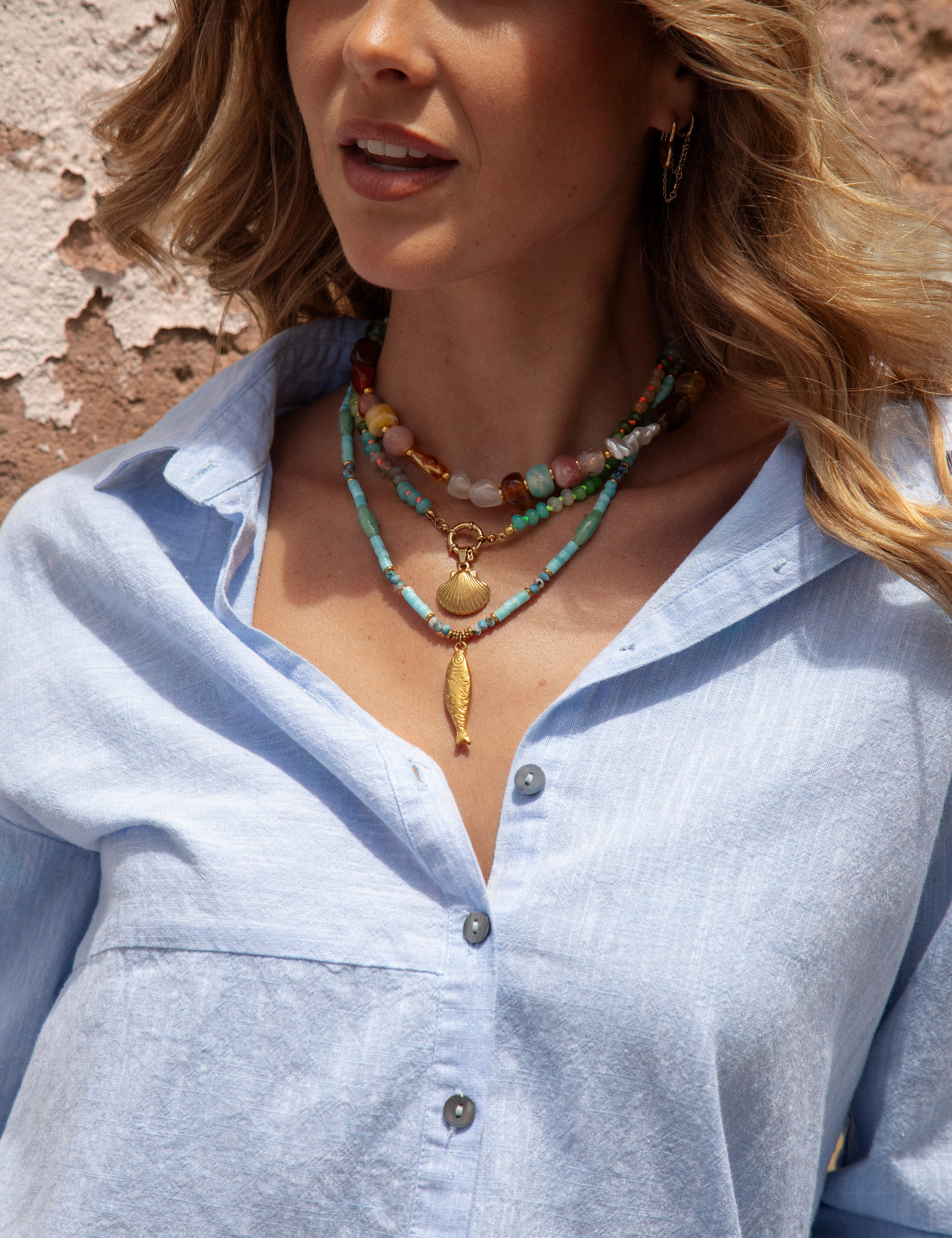 Summer Essential Linen Shirt Cornflower Blue close view showcasing quality linen and button down style