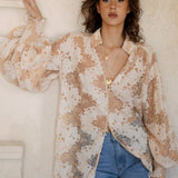 Summer Margot Blouse - lightweight blouse in champagne colourway featuring billowy sleeves and shirred cuff detail
