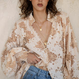 Summer Margot Blouse - front view showcasing button down style and mandarin style collar