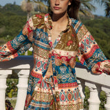 Sunkissed Blouse Olea features long sleeves, button down style and boho inspired print