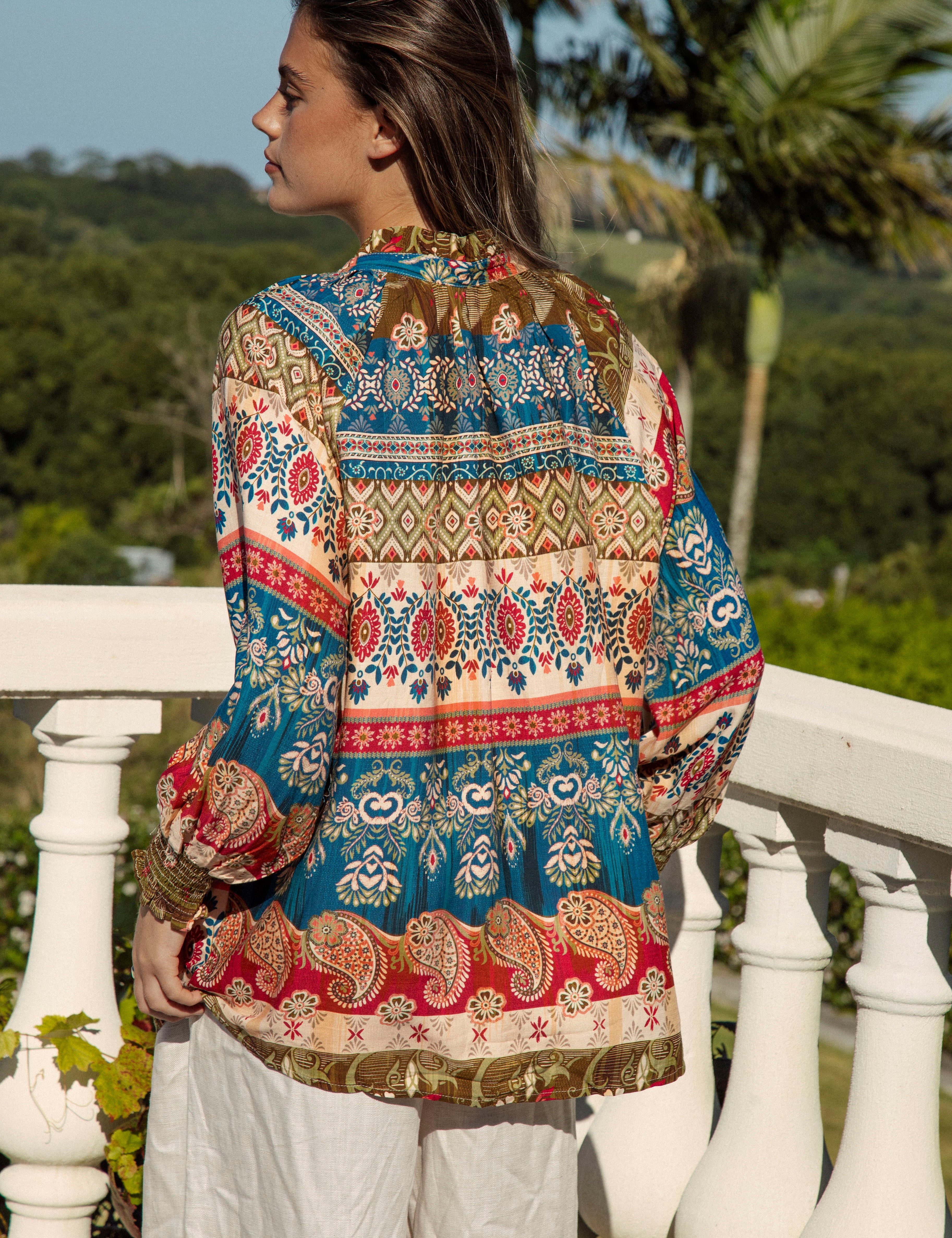 Sunkissed Blouse Olea  - rear view showcasing Boho pattern