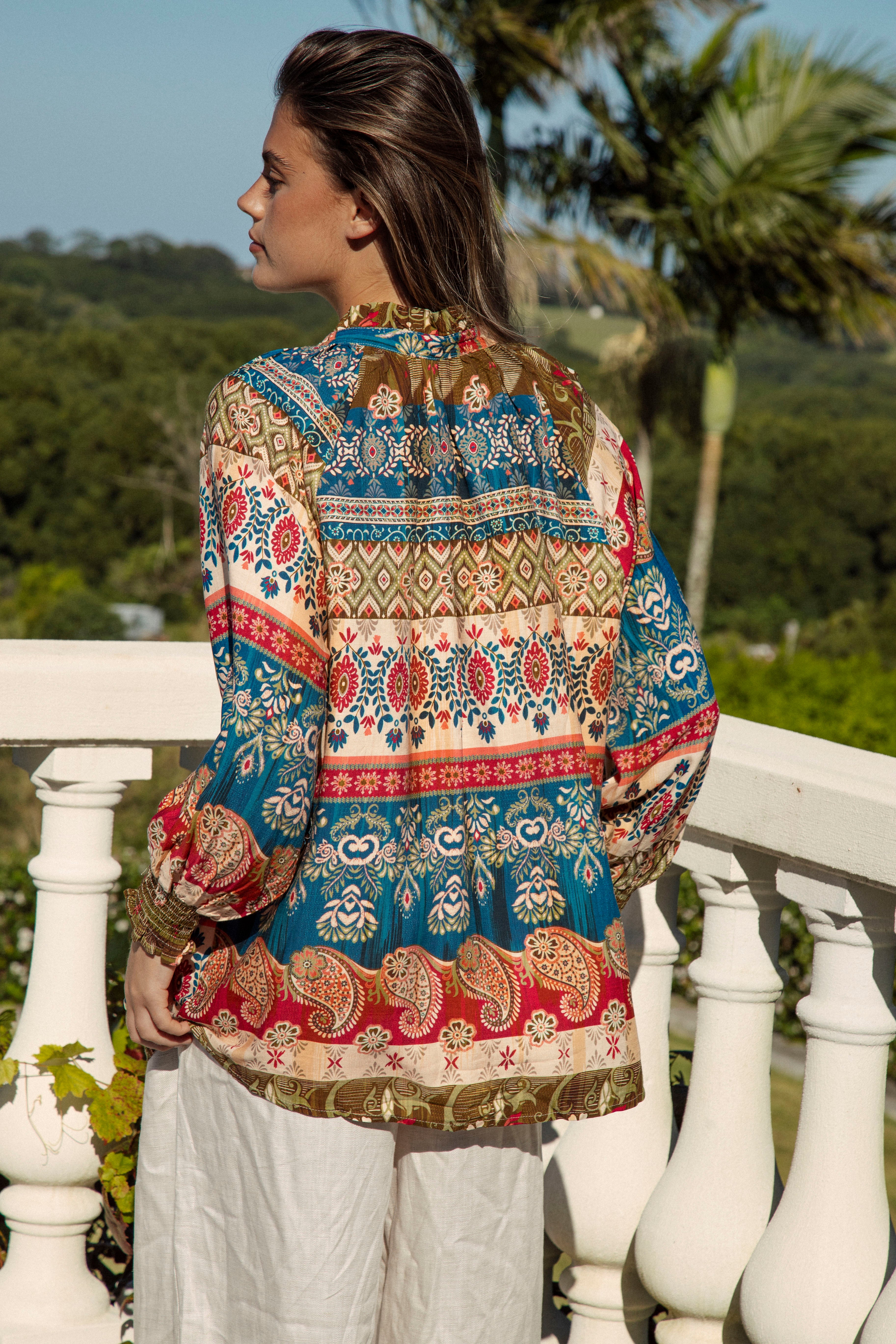 Sunkissed Blouse Olea  - rear view showcasing Boho pattern