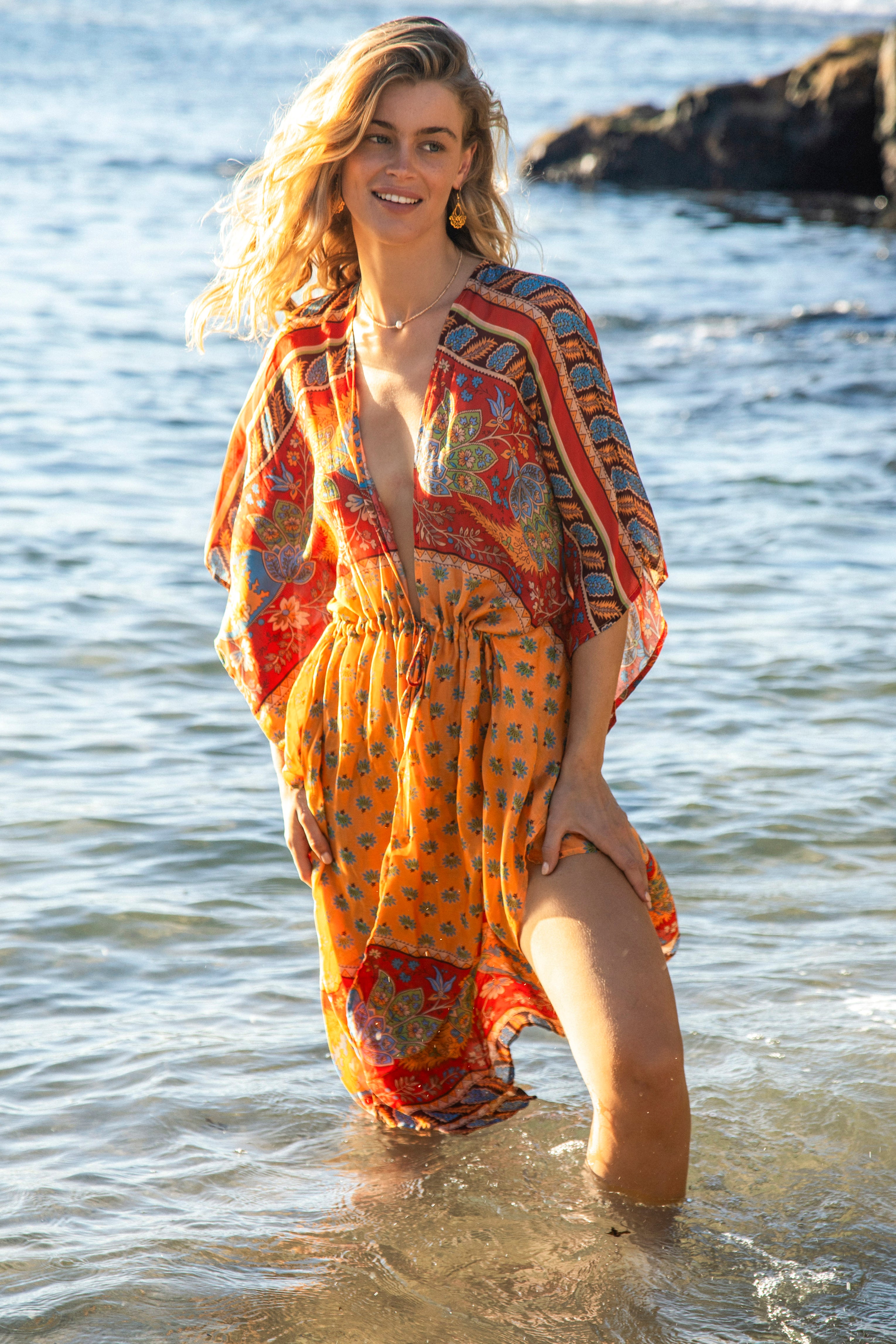Sunset Dreamer Kaftan featuring Boho pattern and drawstring waist