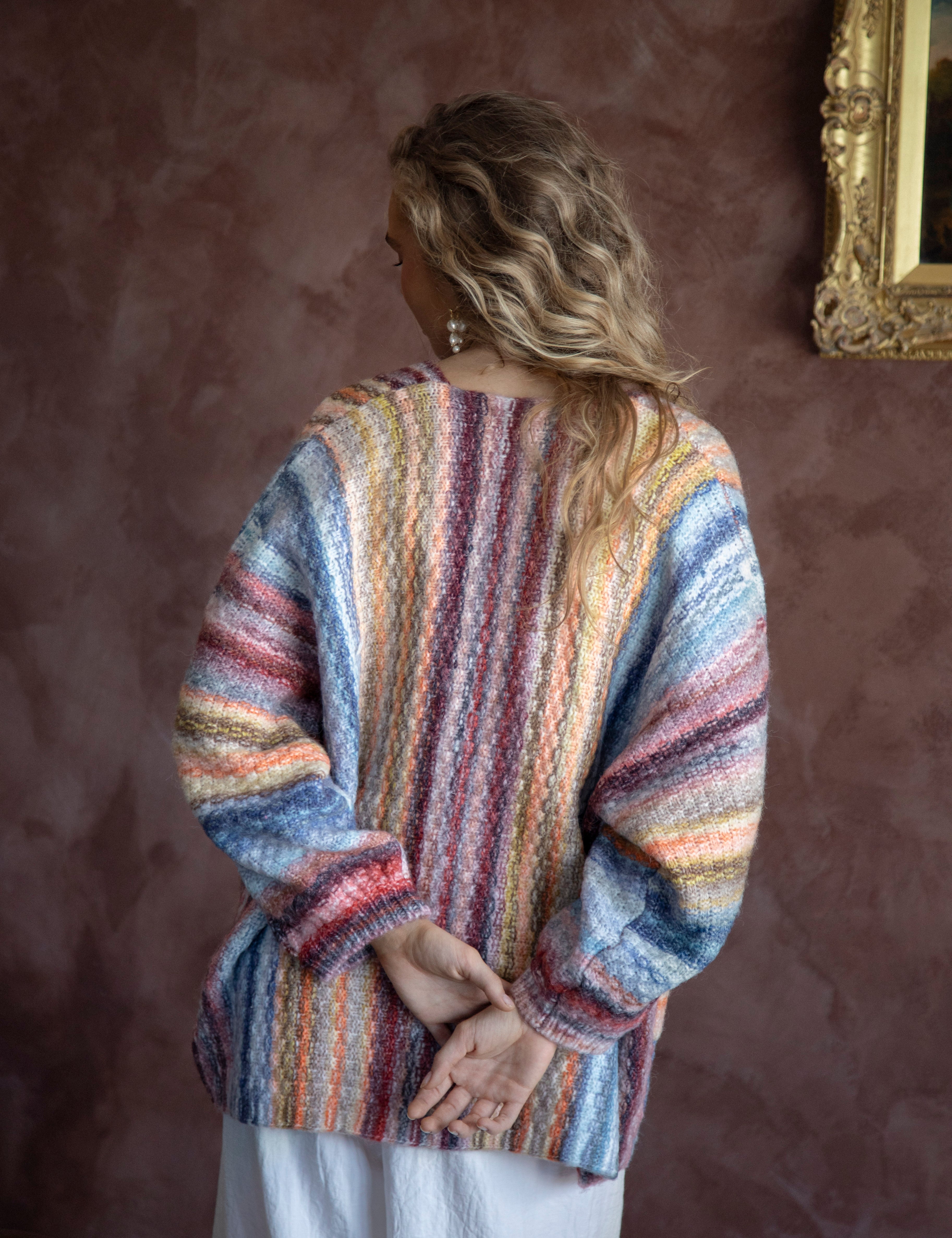 Sweetness Stripe Cardigan - rear view showcasing rainbow stripe pattern
