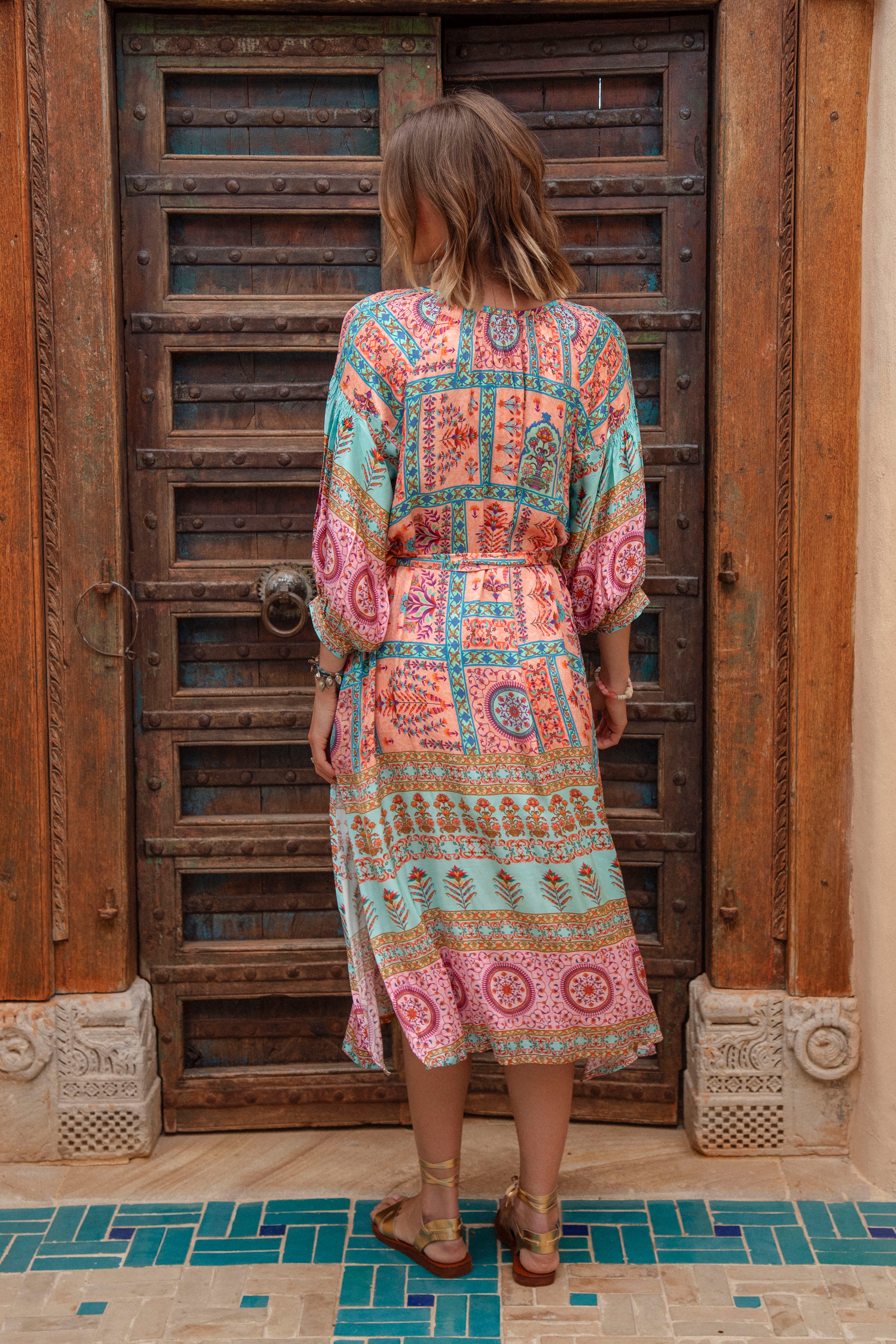 Tapestry Dress Teal Rear View