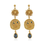 The Collectors Trove Earrings on white background showcasing sapphire blue gem detail