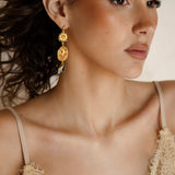 The Collectors Trove Earrings - drop earring in gold plate with blue gems
