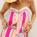 Tilly Camisole Sun Drenched Stripe - featuring button down style with wooden buttons, lace details and colourful boho pattern