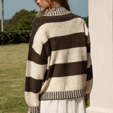 Tilly Knit Tobacco Stripe - oversized sweater with stripe pattern in brown and cream colourway