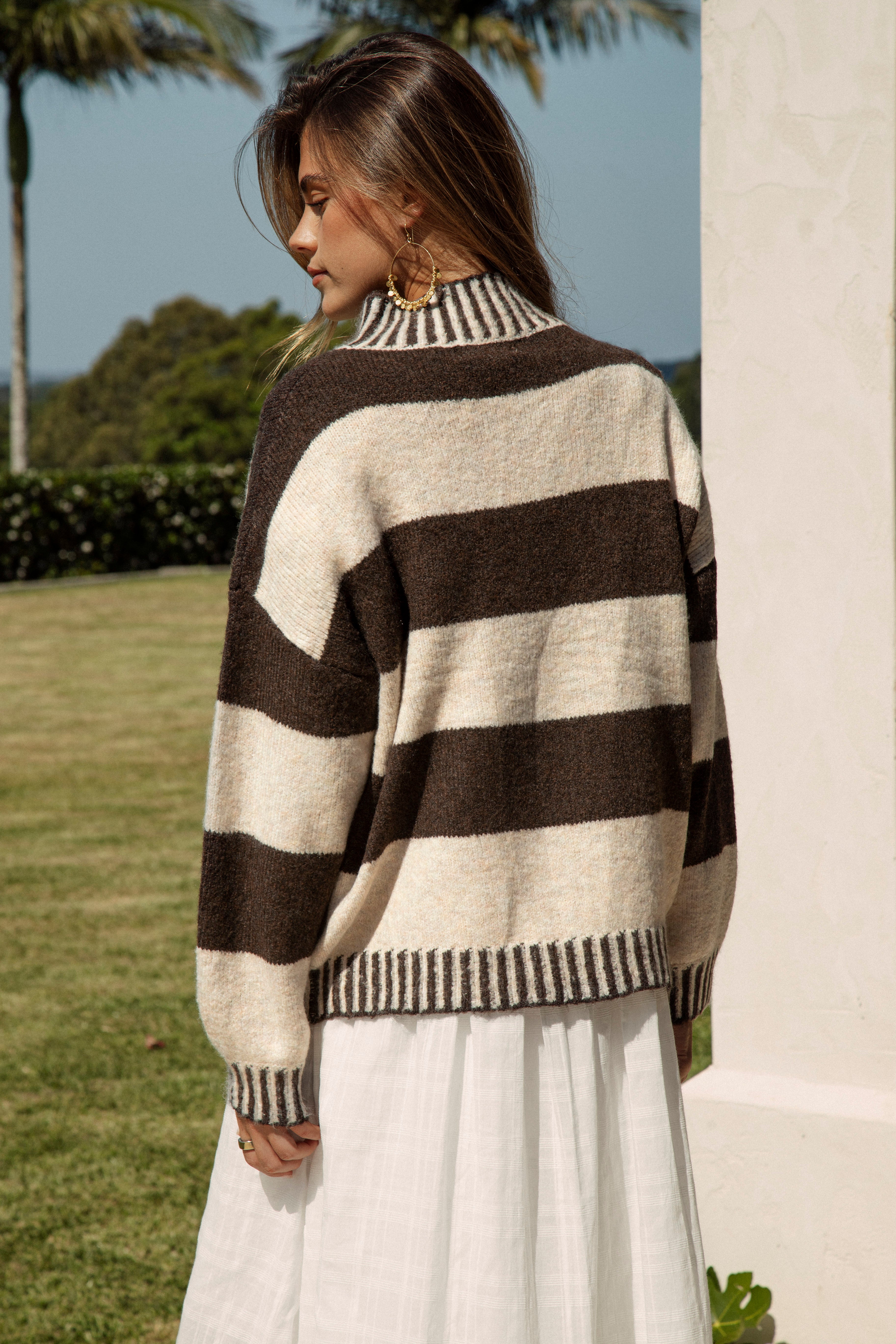 Tilly Knit Tobacco Stripe - oversized sweater with stripe pattern in brown and cream colourway