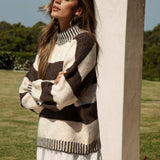 Tilly Knit Tobacco Stripe - striped sweater with drop shoulder and oversized fit