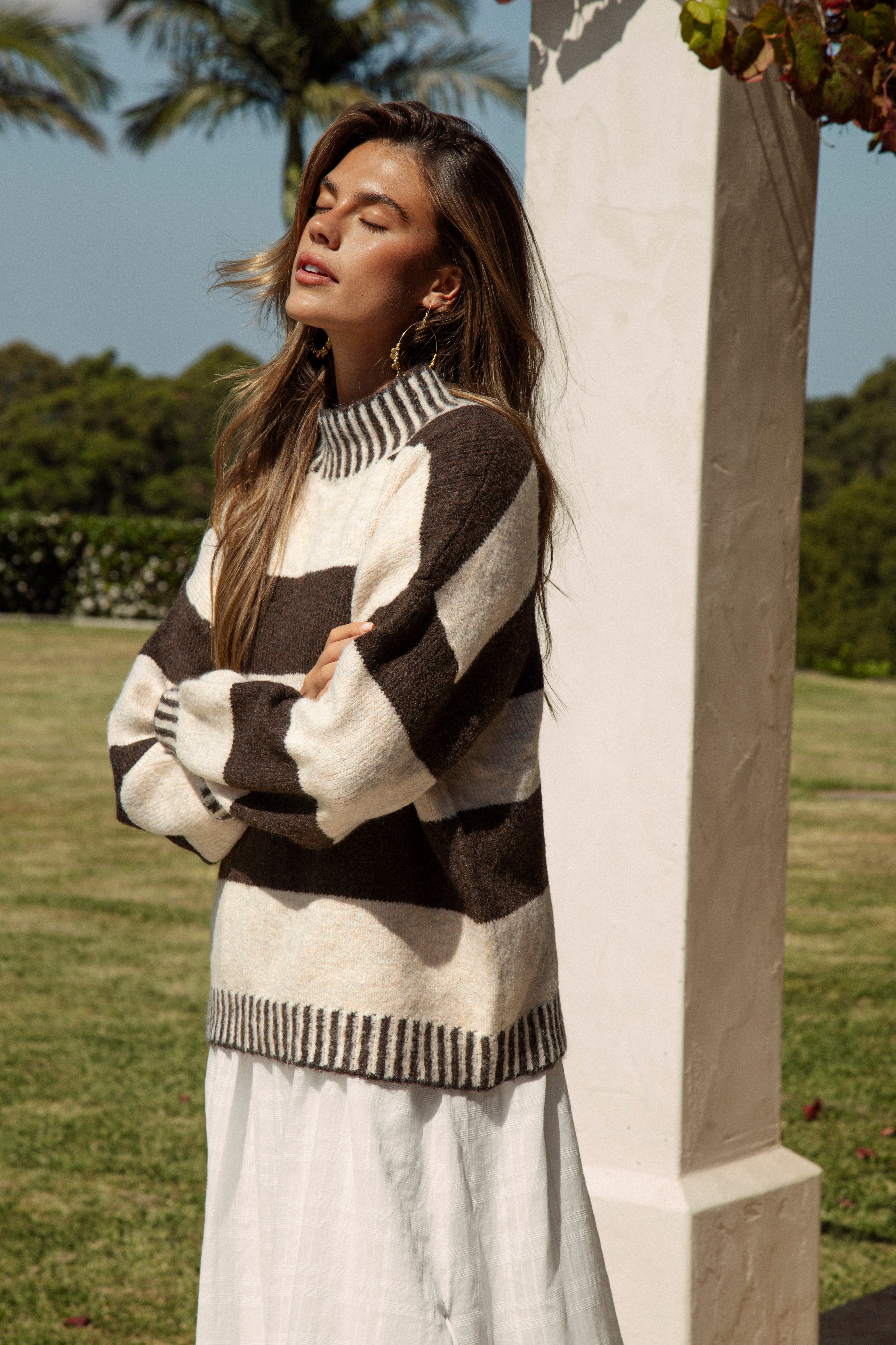 Tilly Knit Tobacco Stripe - striped sweater with drop shoulder and oversized fit