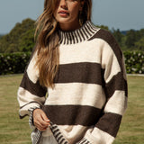 Tilly Knit Tobacco Stripe - cosy jumper featuring brown and white stripes and oversized fit