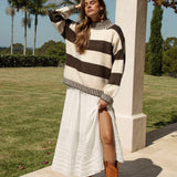 Tilly Knit Tobacco Stripe - striped sweater with drop shoulder style and oversized fit