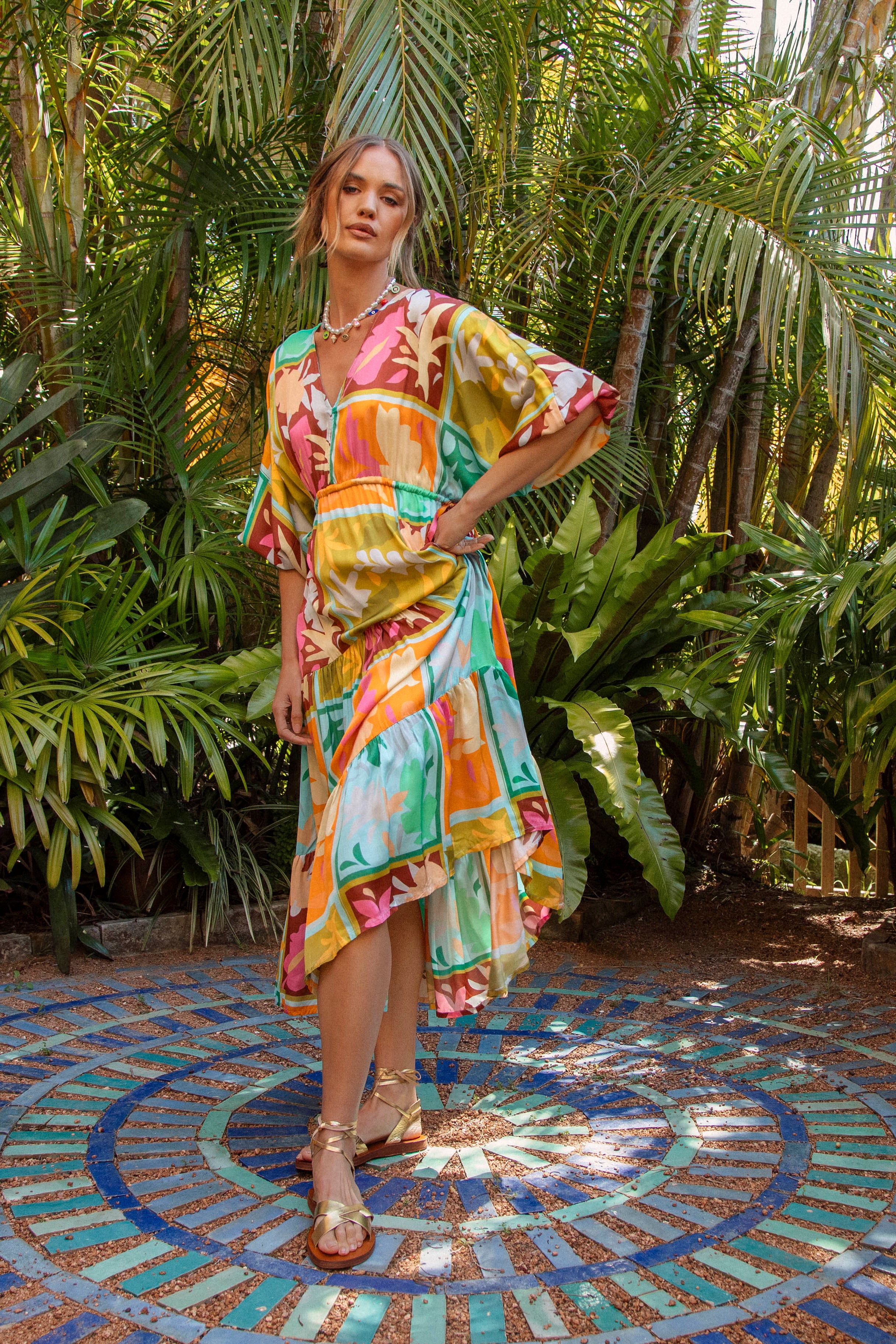 Tropicana Dress - bohe style maxi dress featuring bright vibrant pattern