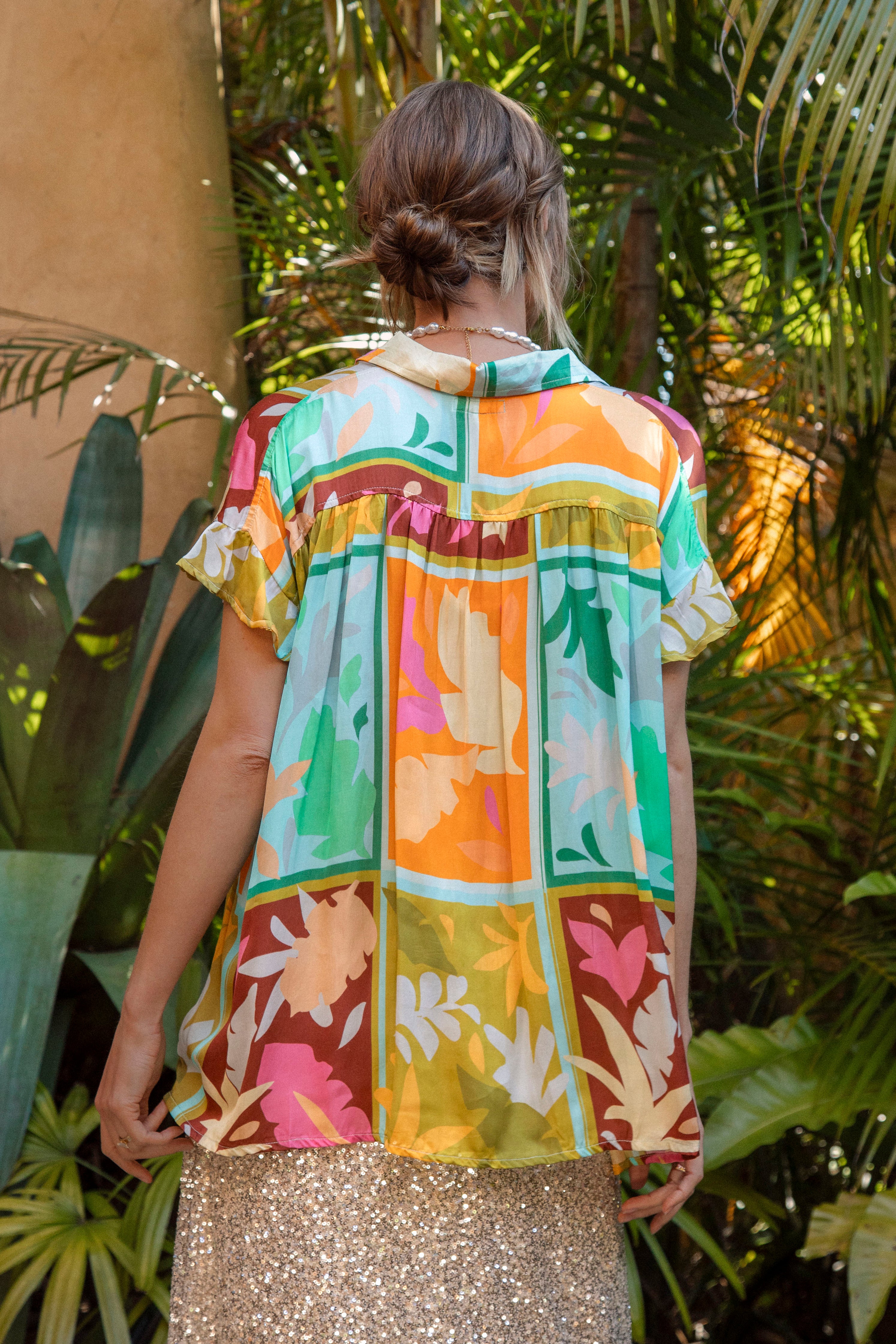 Tropicana Relaxed Shirt rear view showcasing oversized style