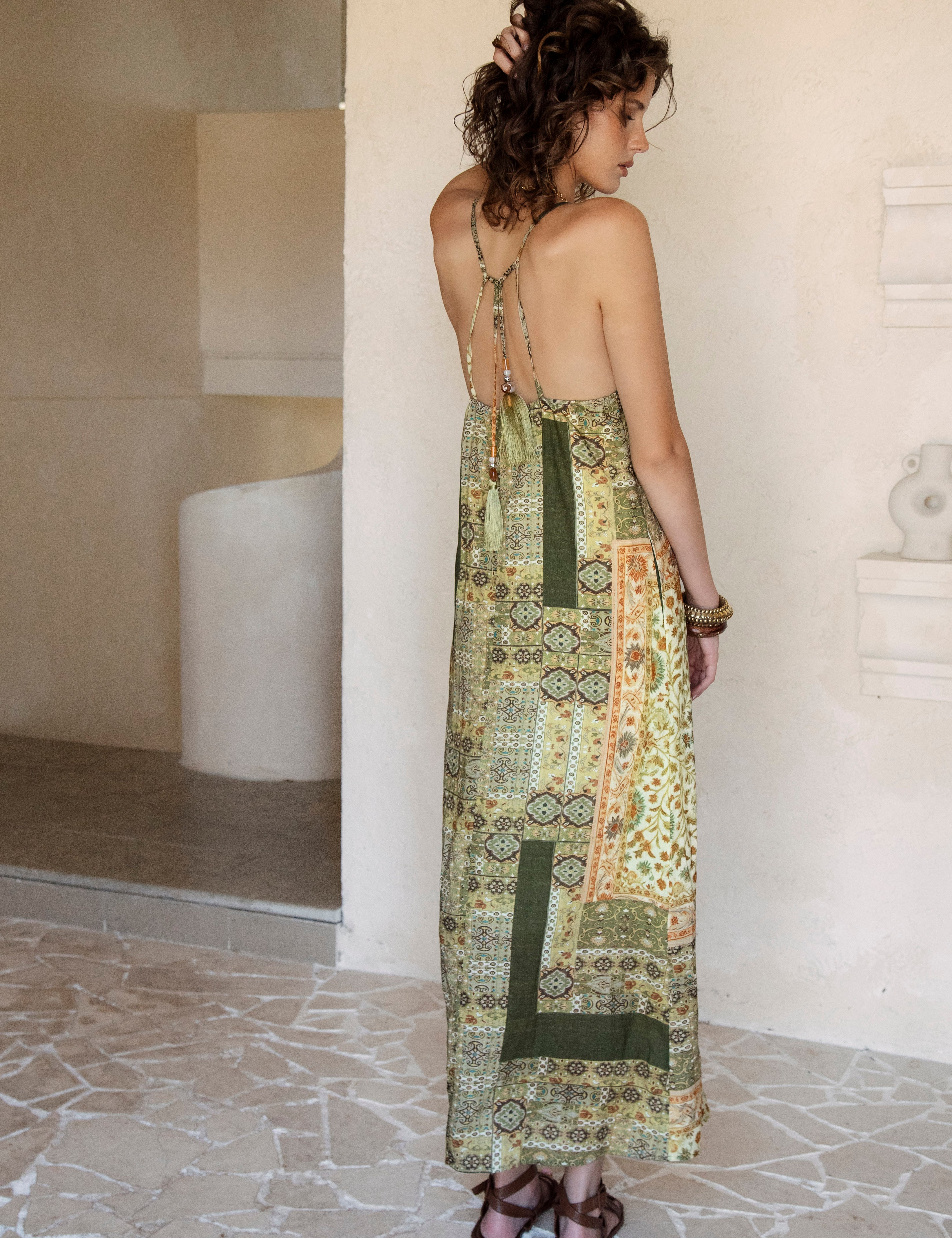 Tuscan Summer Sundress - rear view showcasing tie closure