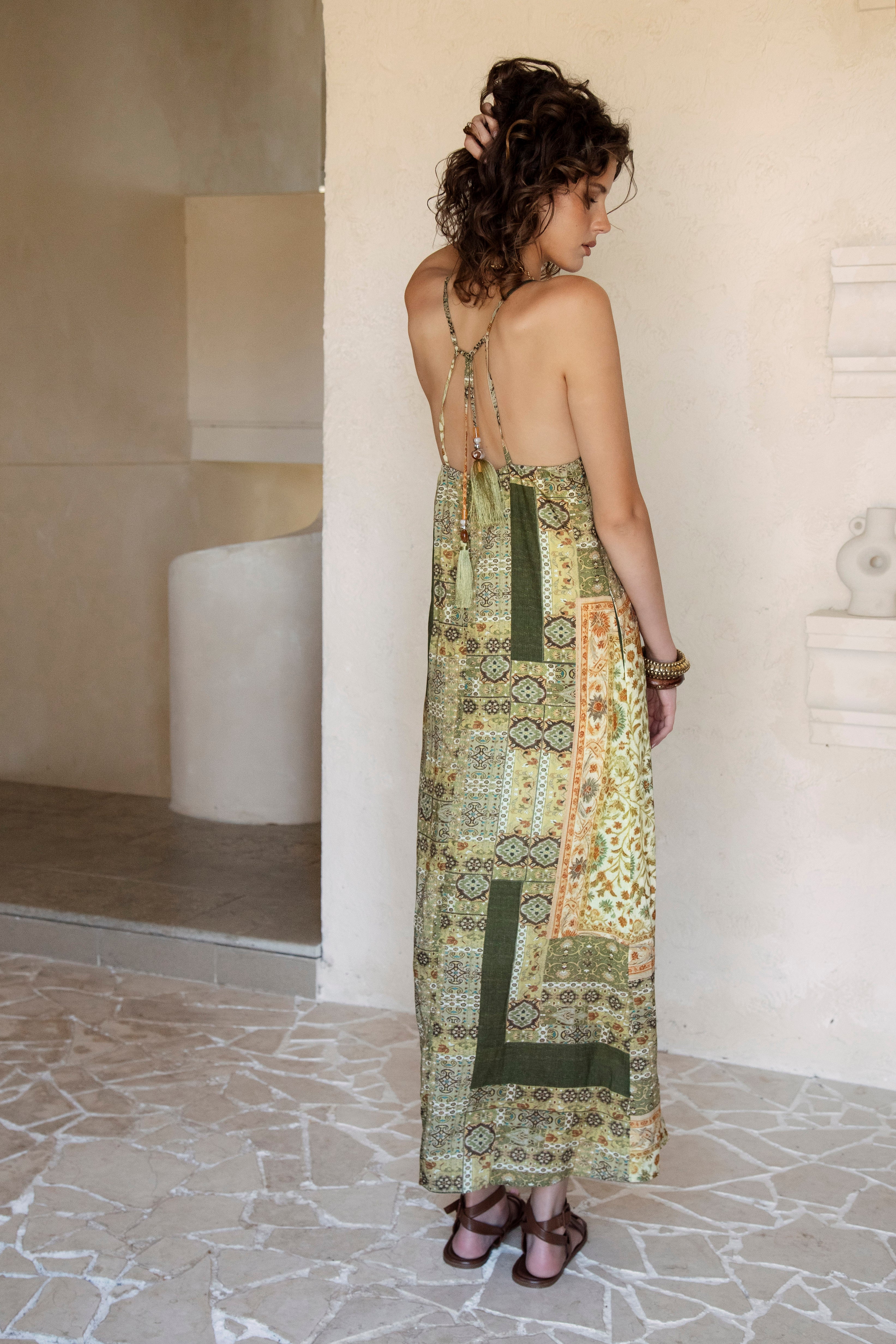 Tuscan Summer Sundress - rear view showcasing tie closure