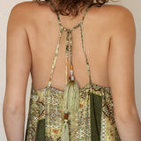 Tuscan Summer Sundress - close up view of tie closure with bead embellishment