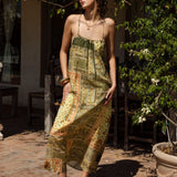 Tuscan Summer Sundress worn with Nomad Strappy Sandals