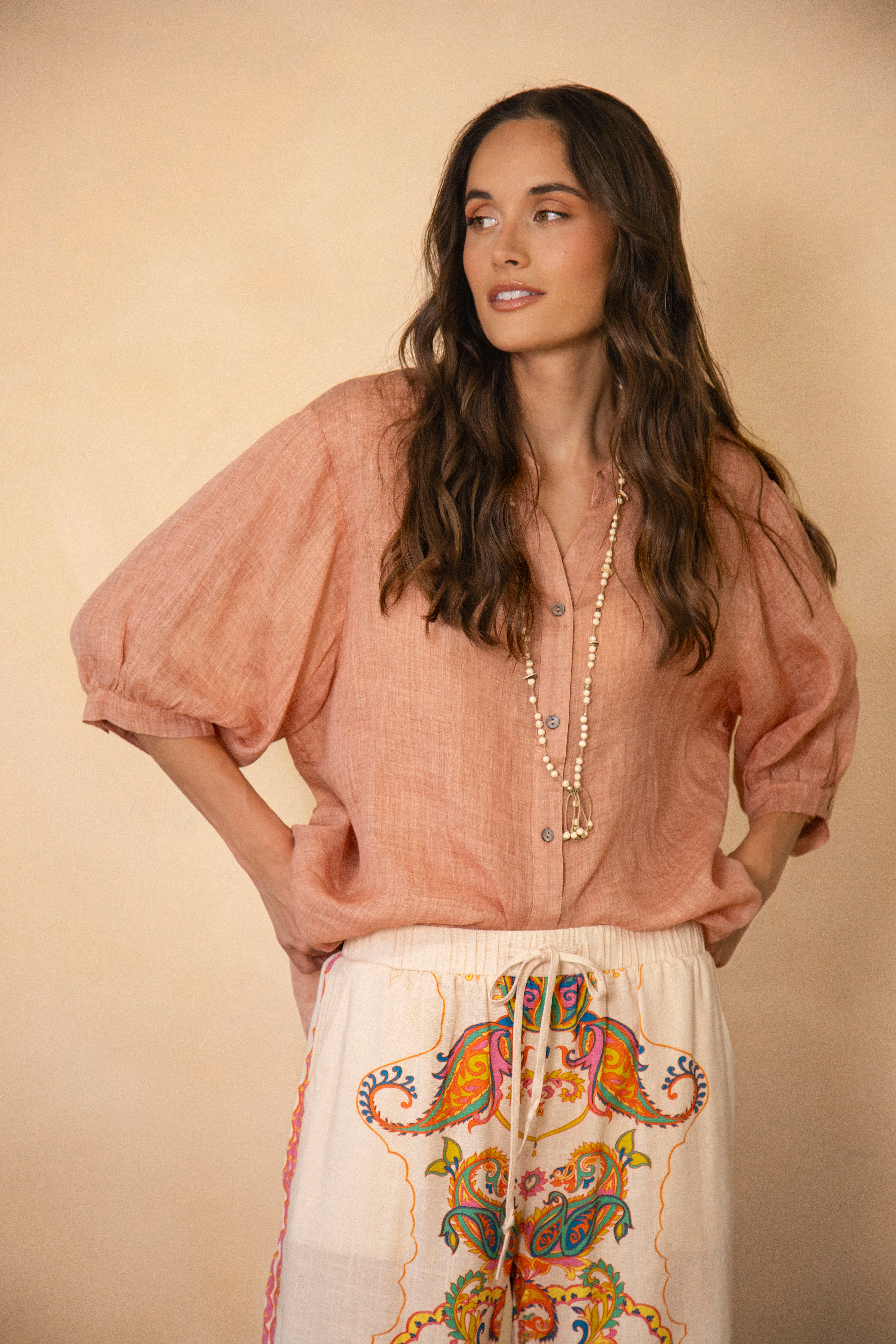 Under The Palm Shirt - Shell is a lightweight blouse in dusky pink colourway