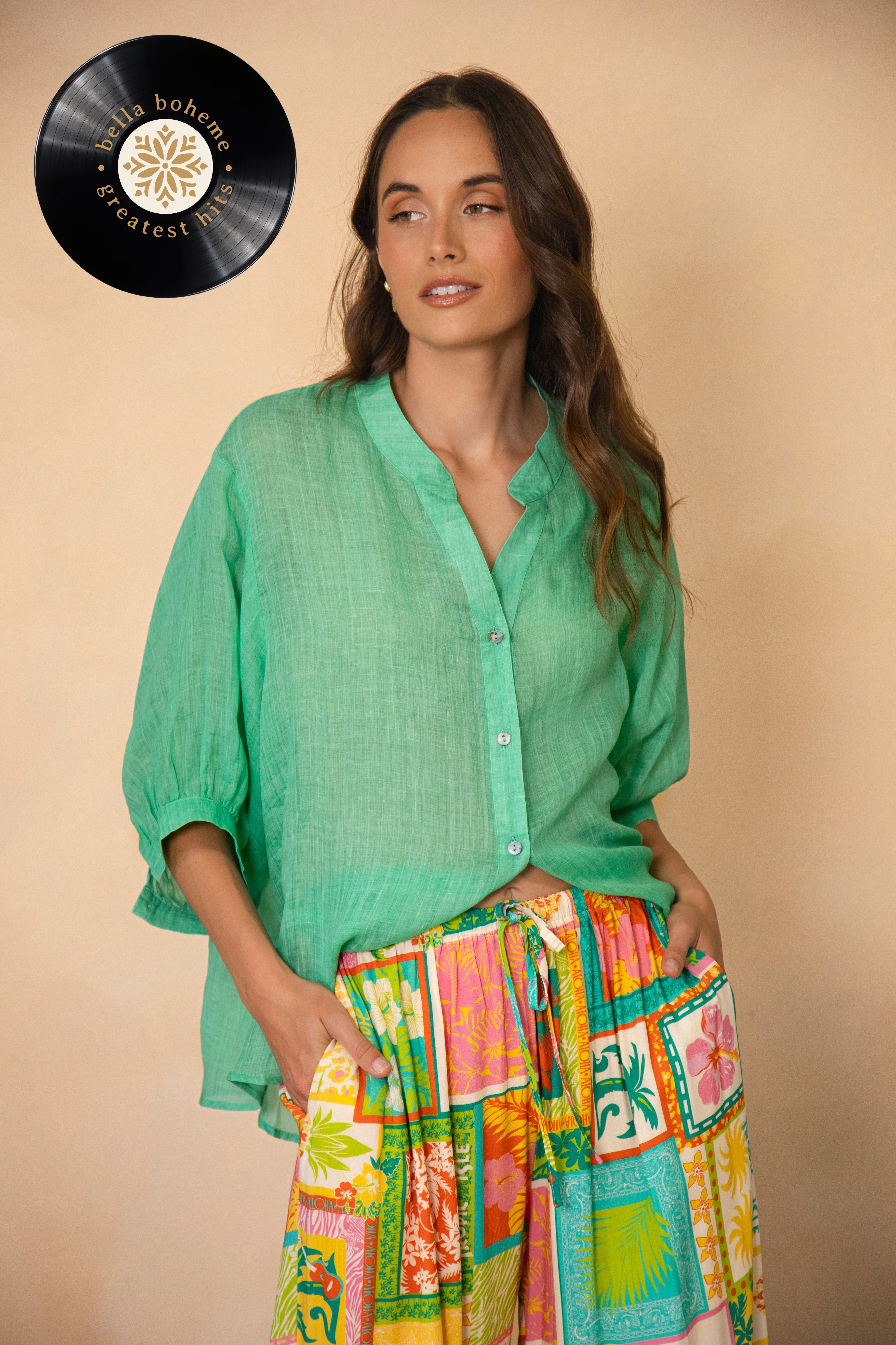 Under The Palm Shirt - Seafoam