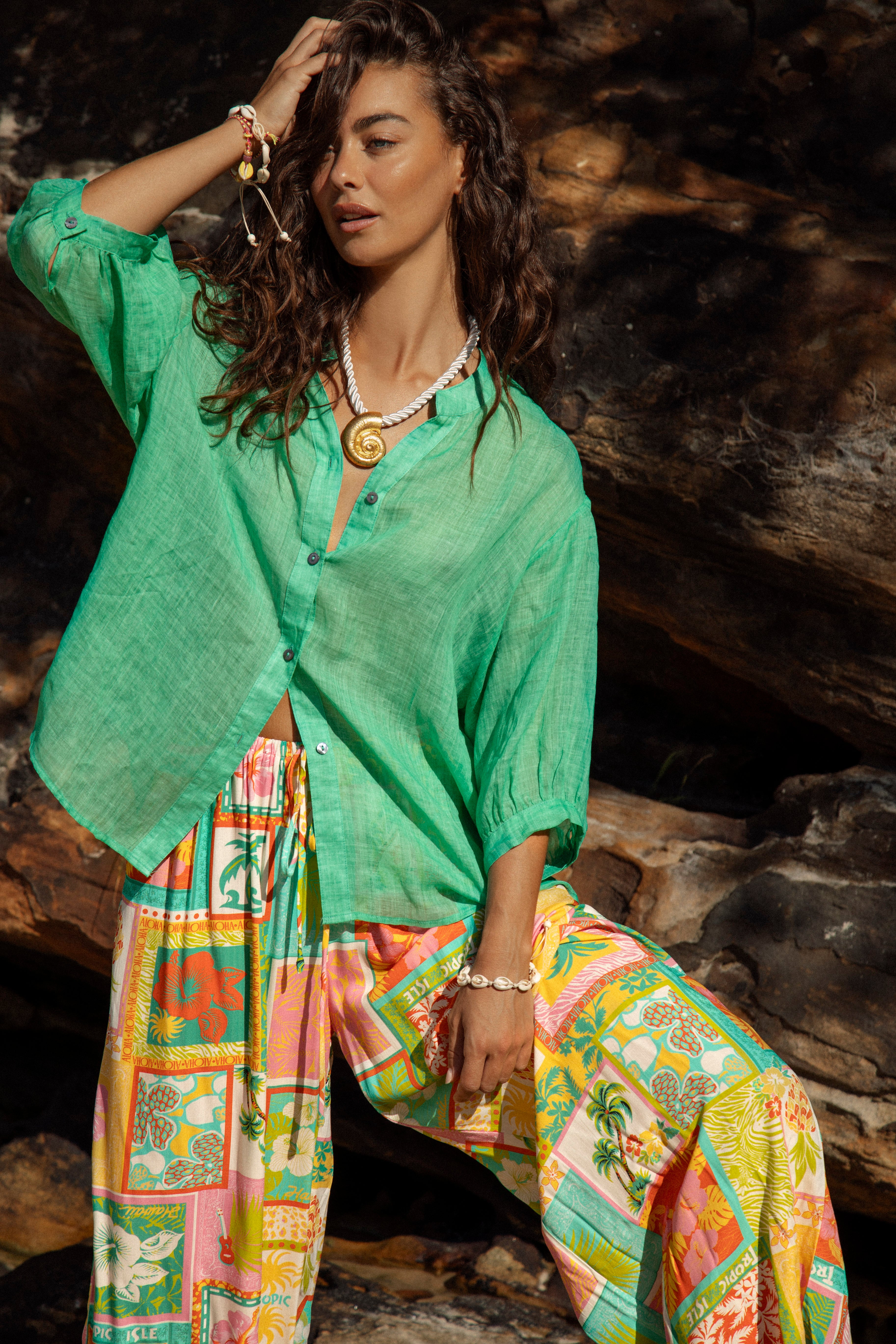 Under The Palm Shirt Seafoam lightweight green blouse