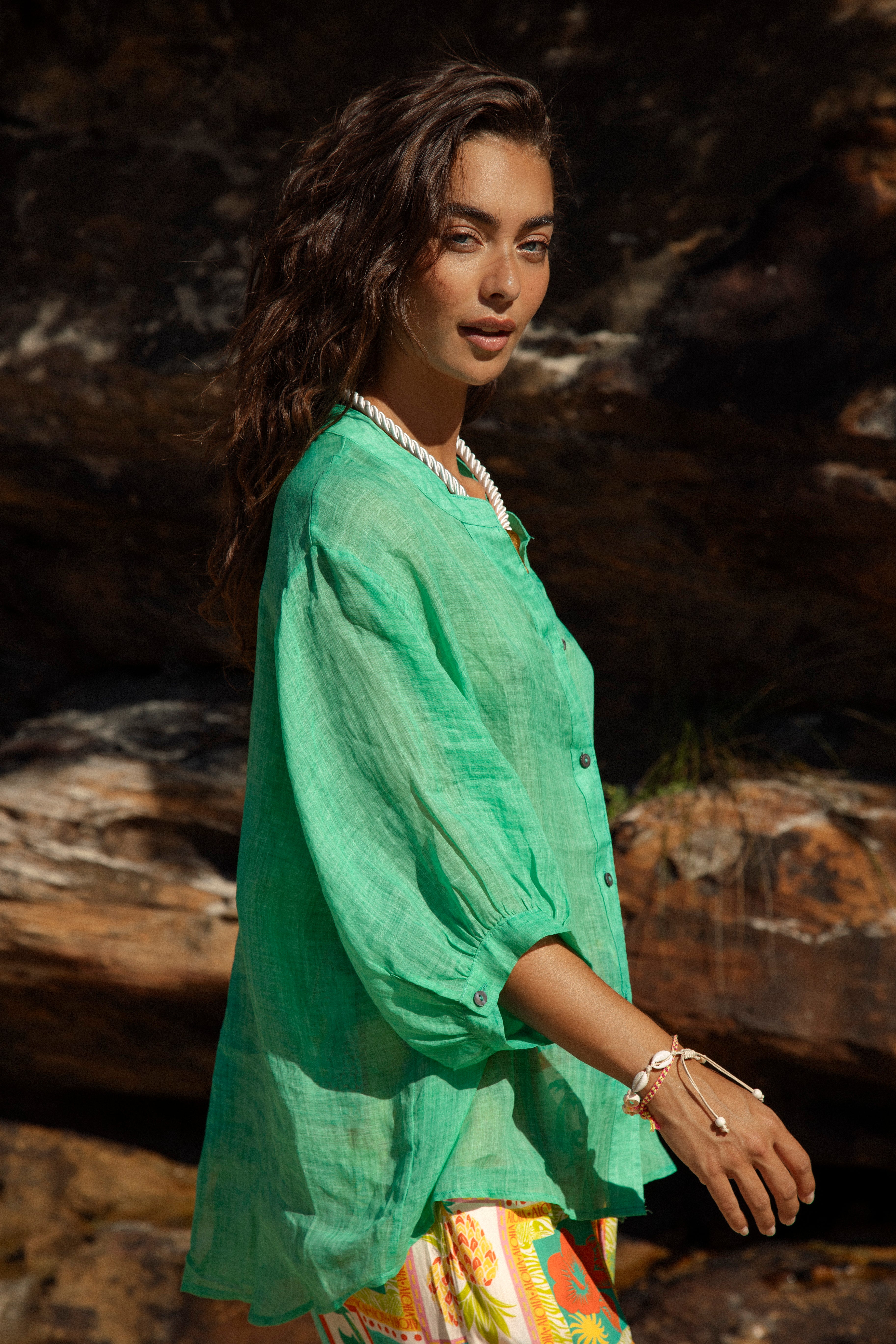 Under The Palm Shirt Seafoam side view