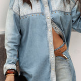 Untamed Denim Shirt feat delicate embroidery, brass details and oversized fit