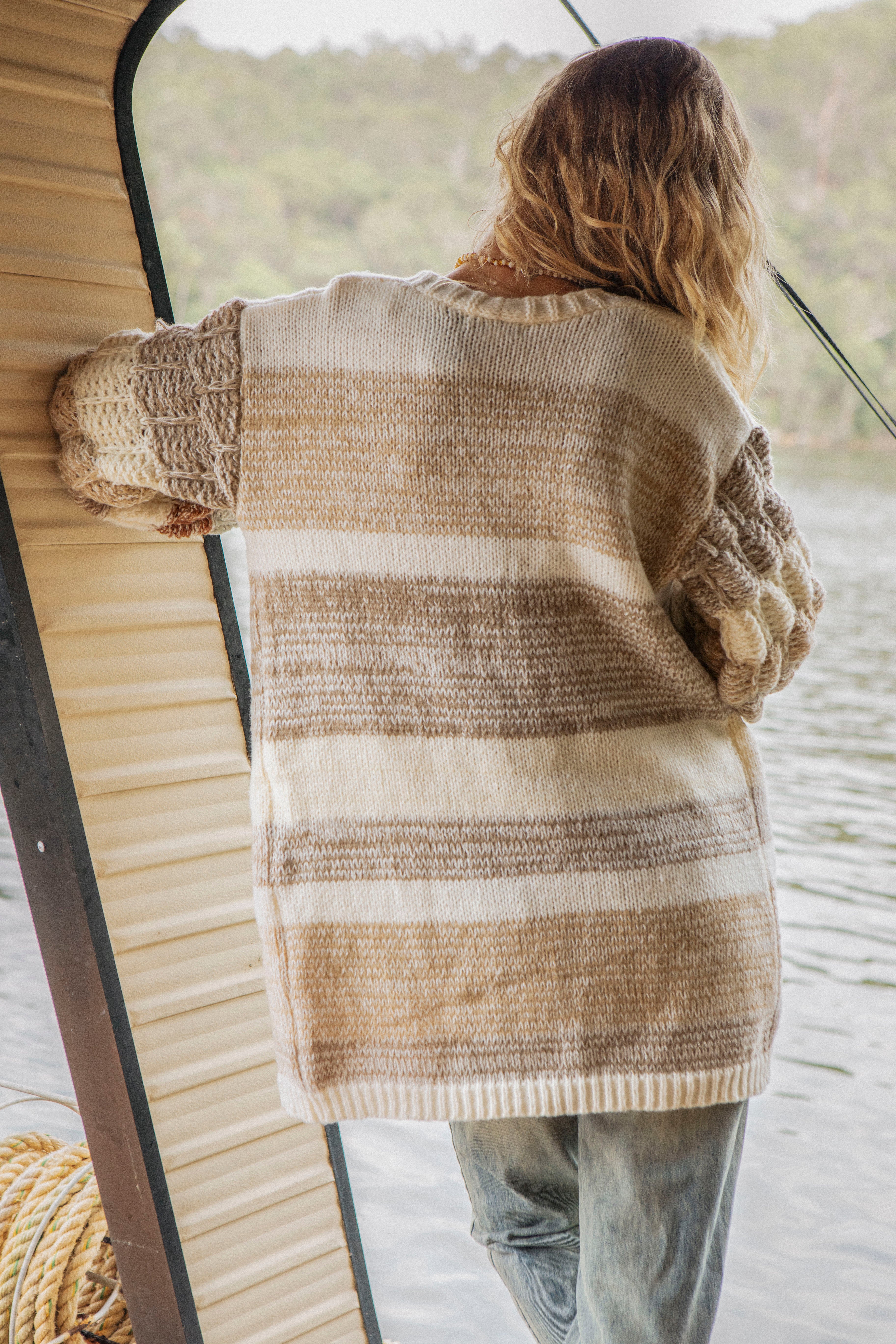 Vanilla Stripe Cardigan - rear view.