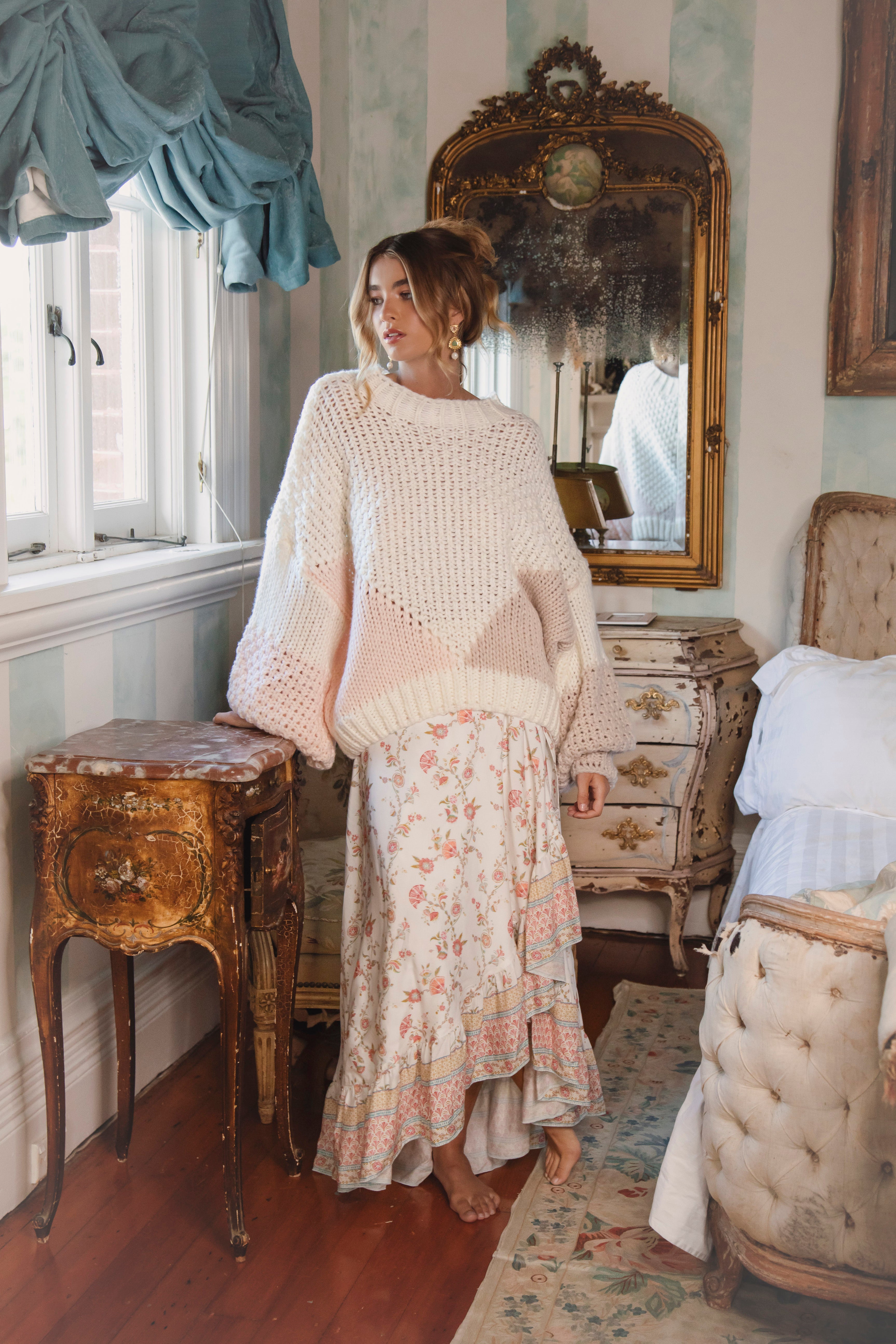 Vintage Romance Knit worn with Marea Jane Wrap Skirt from the Delilah Collection