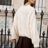 Vintage Romance Sweater Cream - rear view showcasing chunky knit and oversized style