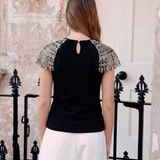 Vogue Embellished Top - black top with intricate beading detail