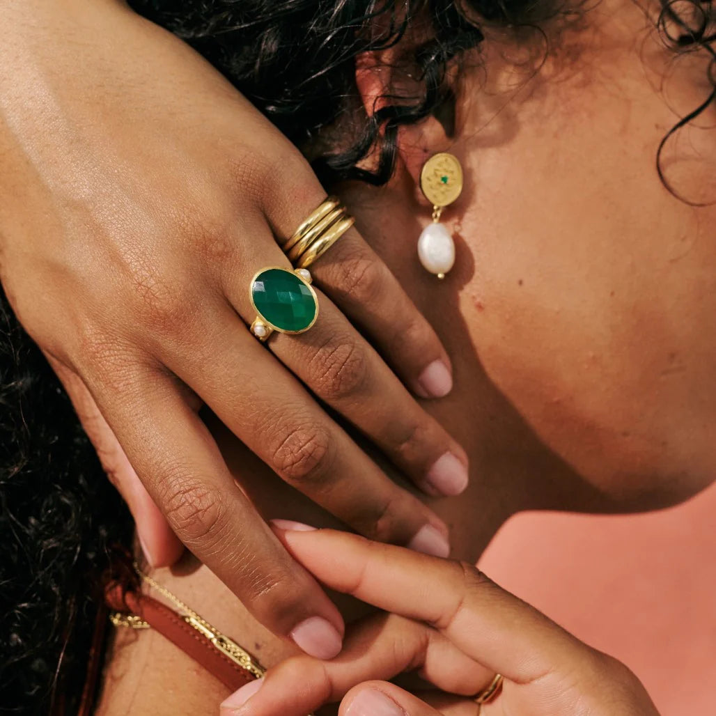 Wandering Soul Green Onyx & Pearl Ring