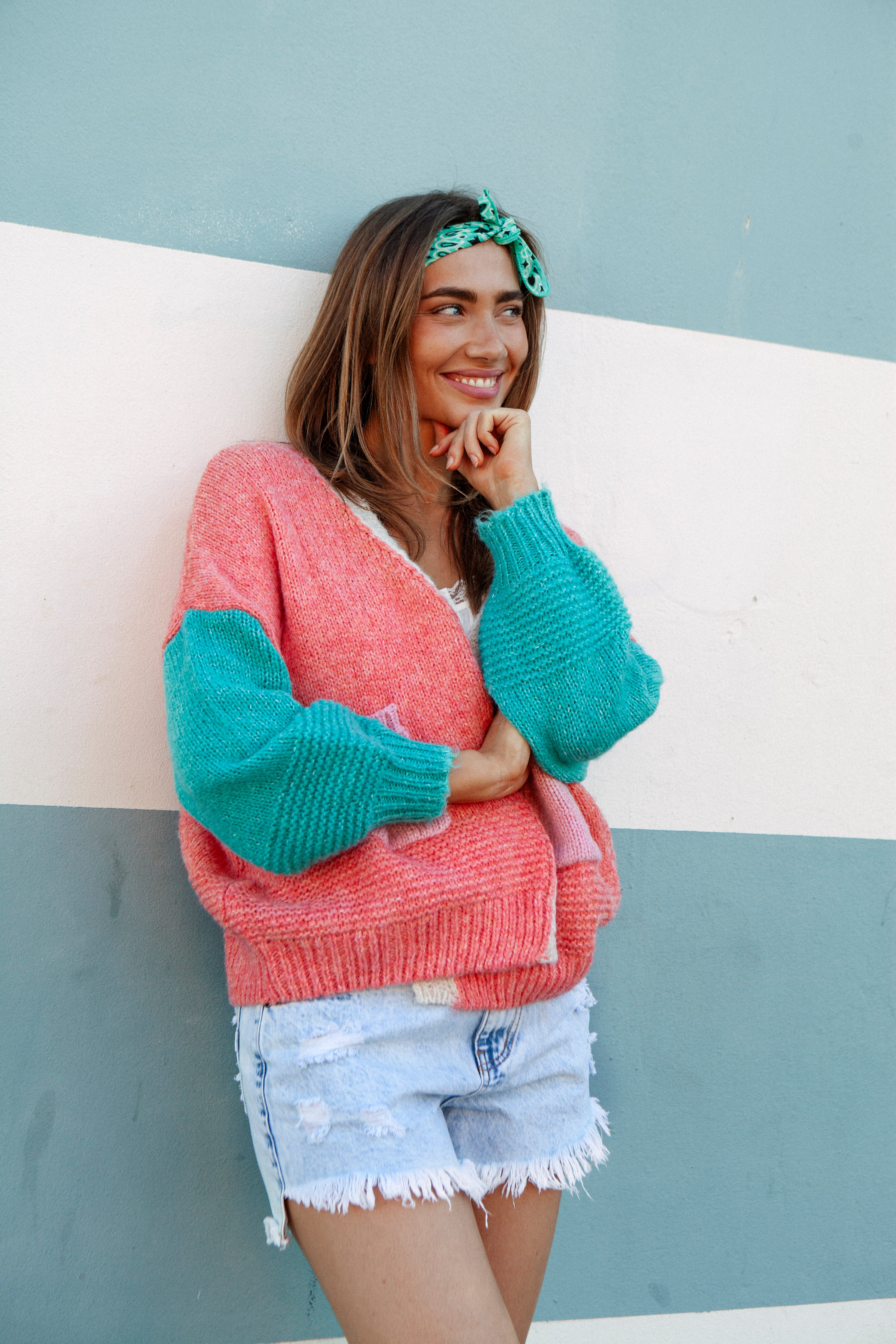 Watermelon Sugar Cardigan showcasing oversized fit and casual style.