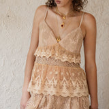 Whimsy Camisole Nude Lace - champagne coloured camisole crafted from delicate lace featuring frill detail and scalloped edge