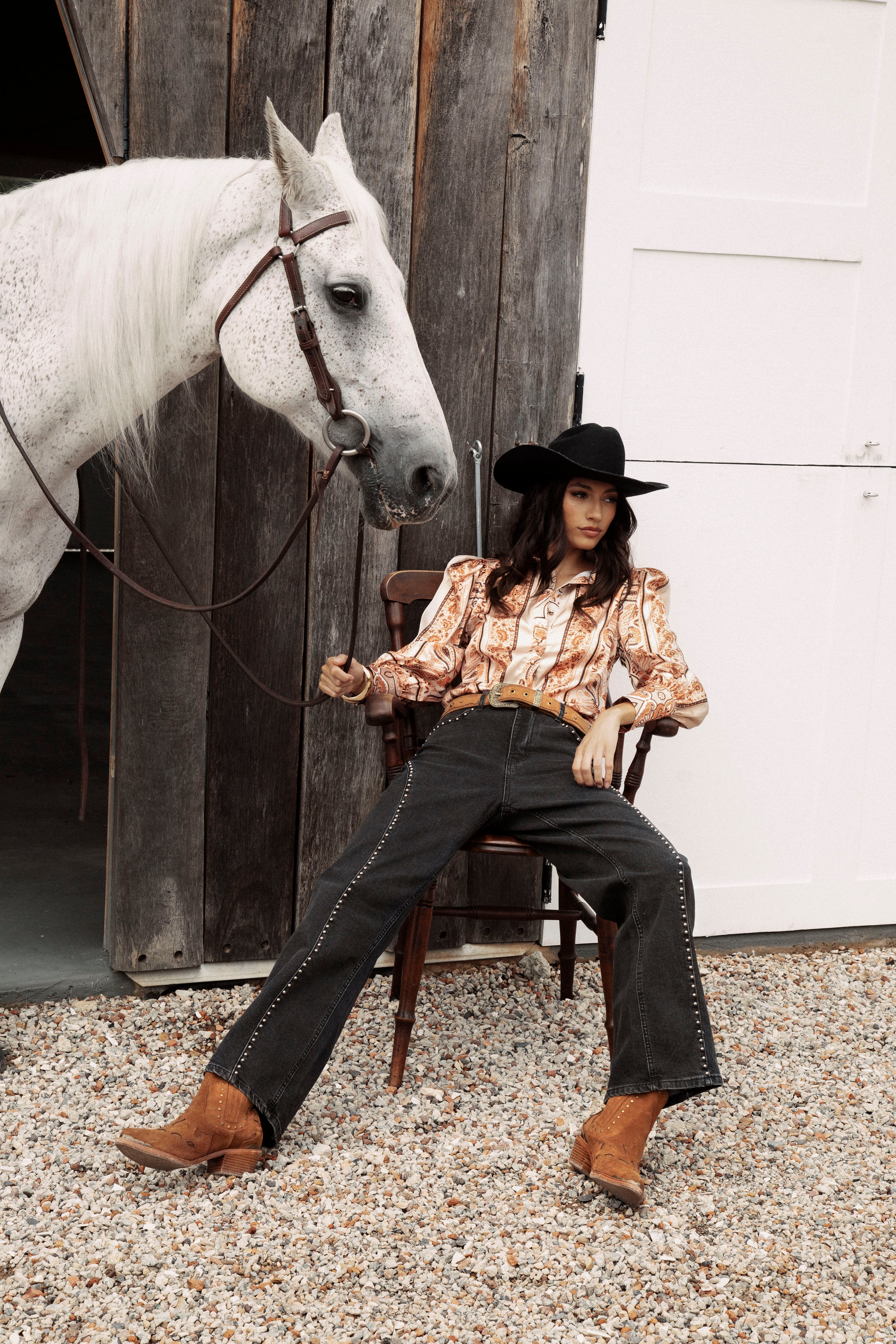 Wild Soul Studded Jean - black denim, relaxed wide leg style.